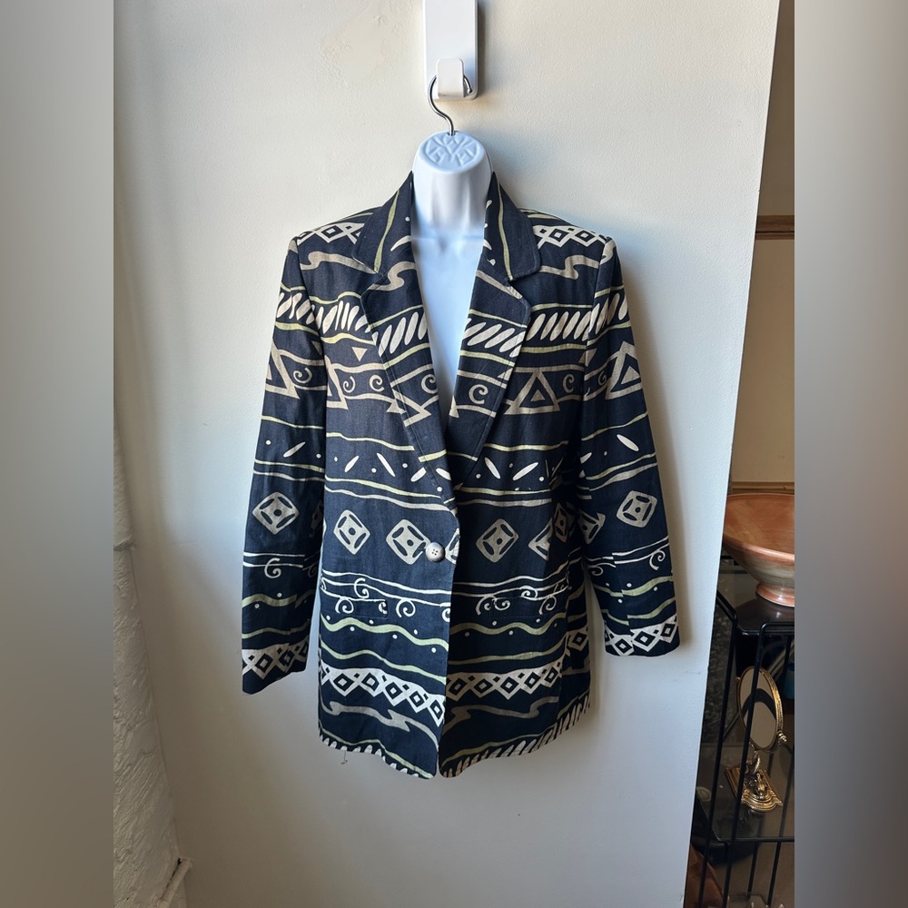 VTG Aztec Tribal Print Blazer Jacket Women’s Southwestern Black Statement Jacket
